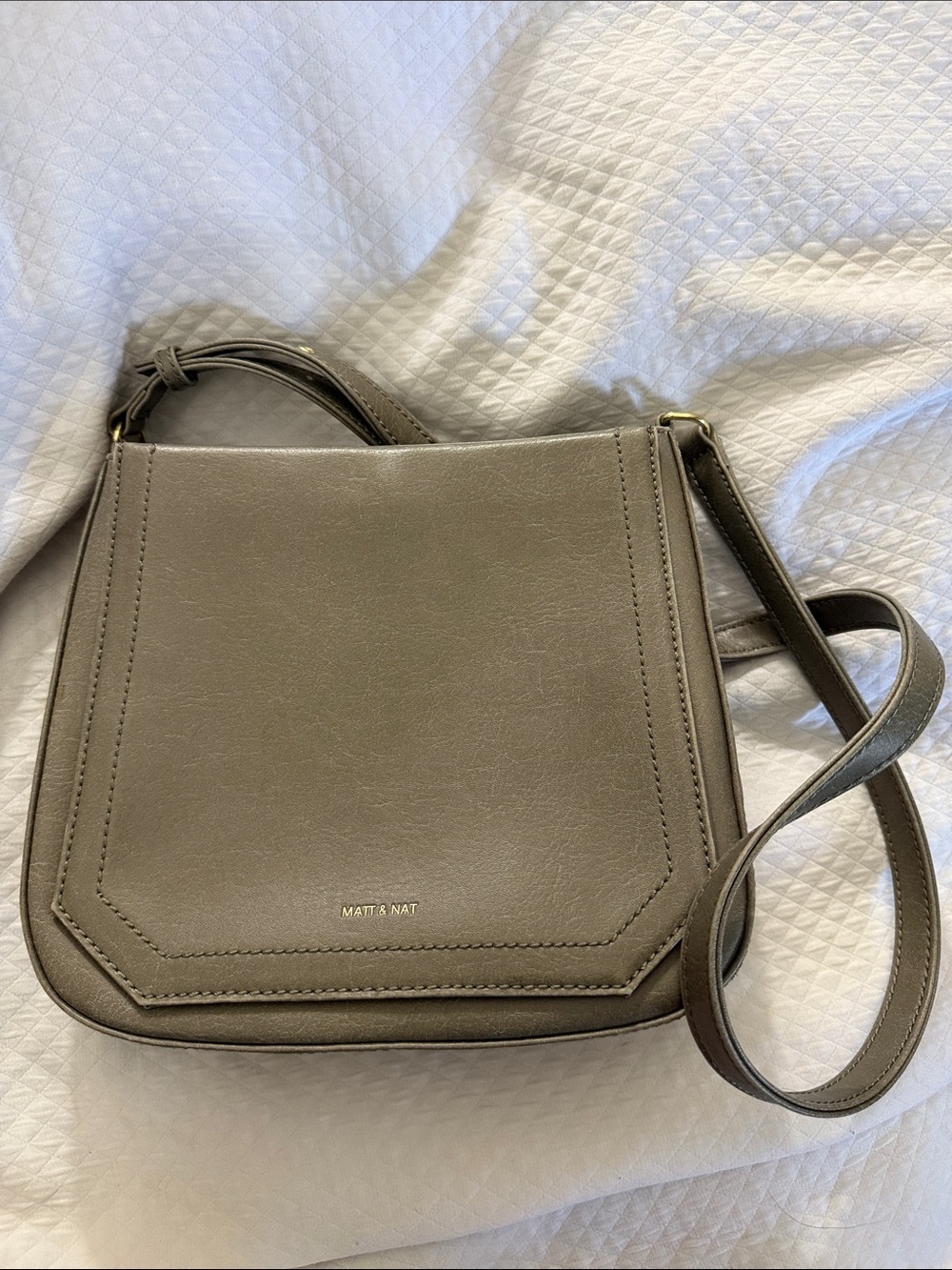 Matt & Nat Vegan Leather Geometric Flap Crossbody Bag – Taupe - Like New!